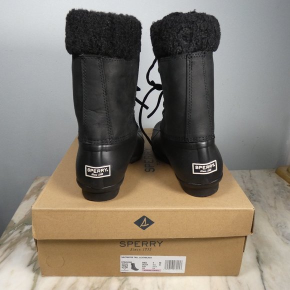 Sperry womens Saltwater Tall Leather Cozy Rain Boot, Black, 7 US - Picture 7 of 10